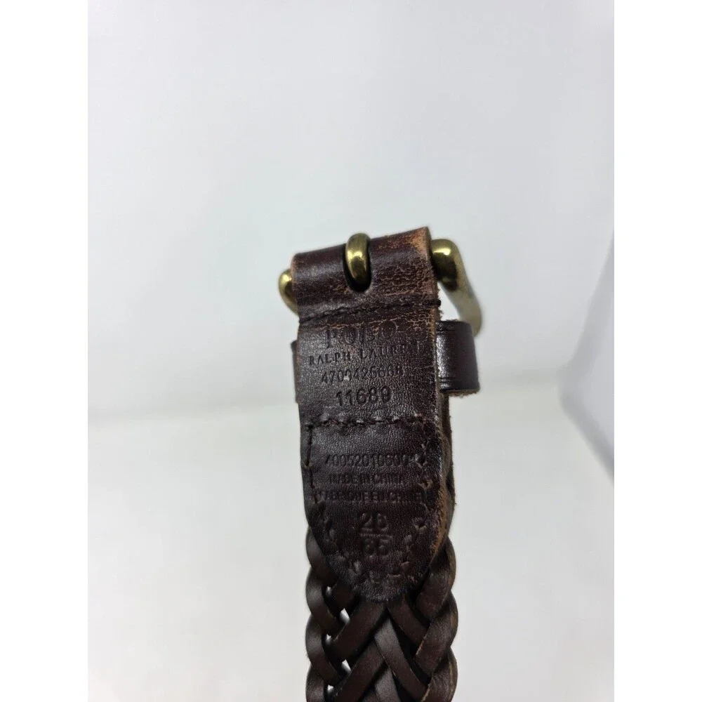 Vtg Polo Ralph Lauren Belt Size 26 Braided Woven Brown Leather Brass Buckle GUC